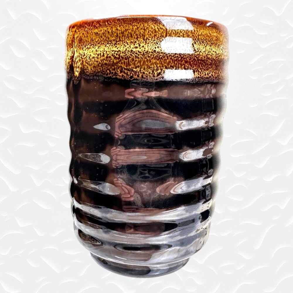 Vintage Brown Drip Glaze Porcelain Tumbler - Rustic Artisan Pottery 5" Tall